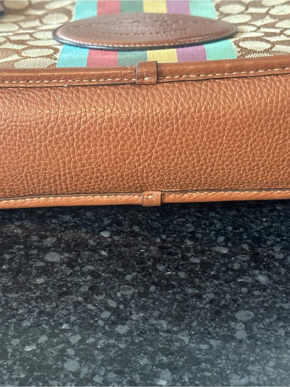 Coach Heritage Stripe Signature Crossbody Swingpack Khaki Brown